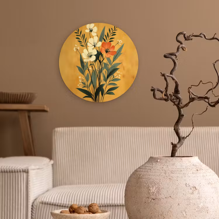 Bladeren - Boeket - Bloemen - Geel Wandcirkel plexiglas klein -sfeer1
