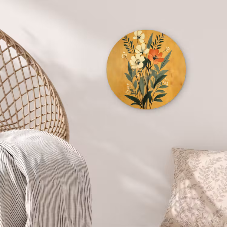 Bladeren - Boeket - Bloemen - Geel Wandcirkel plexiglas klein -sfeer5