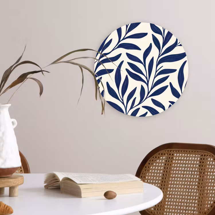 Bladeren - Klimop - Donkerblauw Wandcirkel plexiglas klein -sfeer4