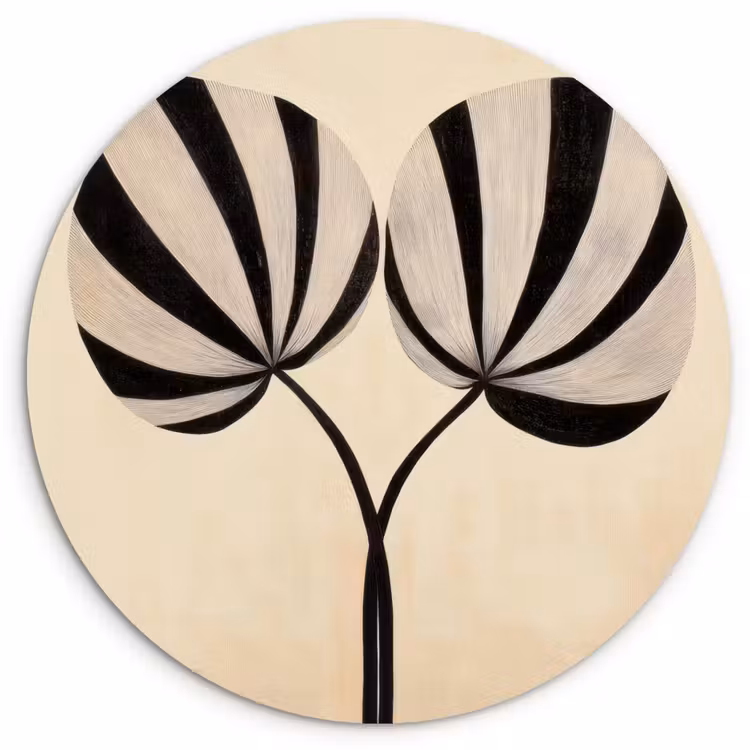 Bladeren - Gestreept - Stengel - Beige Wandcirkel plexiglas klein -3d