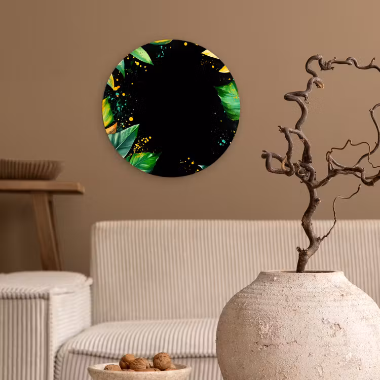Bladeren - Groen - Geel - Verf - Jungle Wandcirkel plexiglas klein -sfeer1
