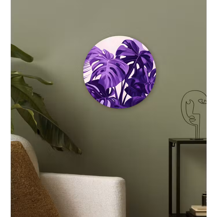 Bladeren - Paars - Tropisch - Abstract Wandcirkel plexiglas klein -sfeer3