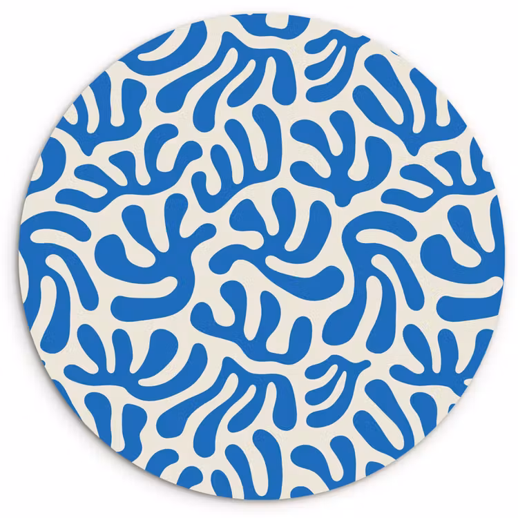 Blauw - Abstract - Bladeren - Patroon Wandcirkel plexiglas klein 852 -3d