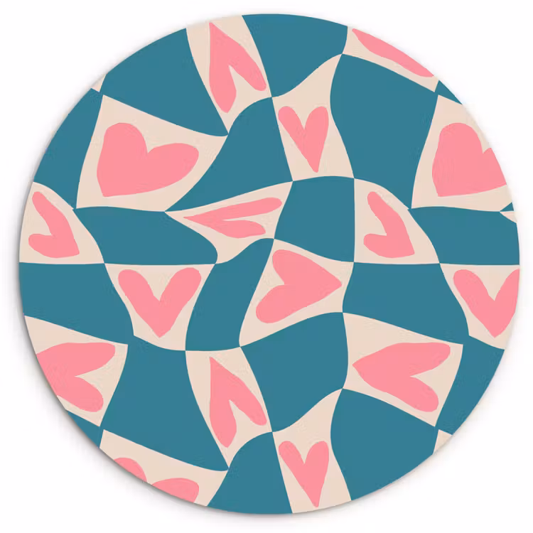Blauw - Vlakken - Patroon - Hartjes Wandcirkel plexiglas klein 852 -3d