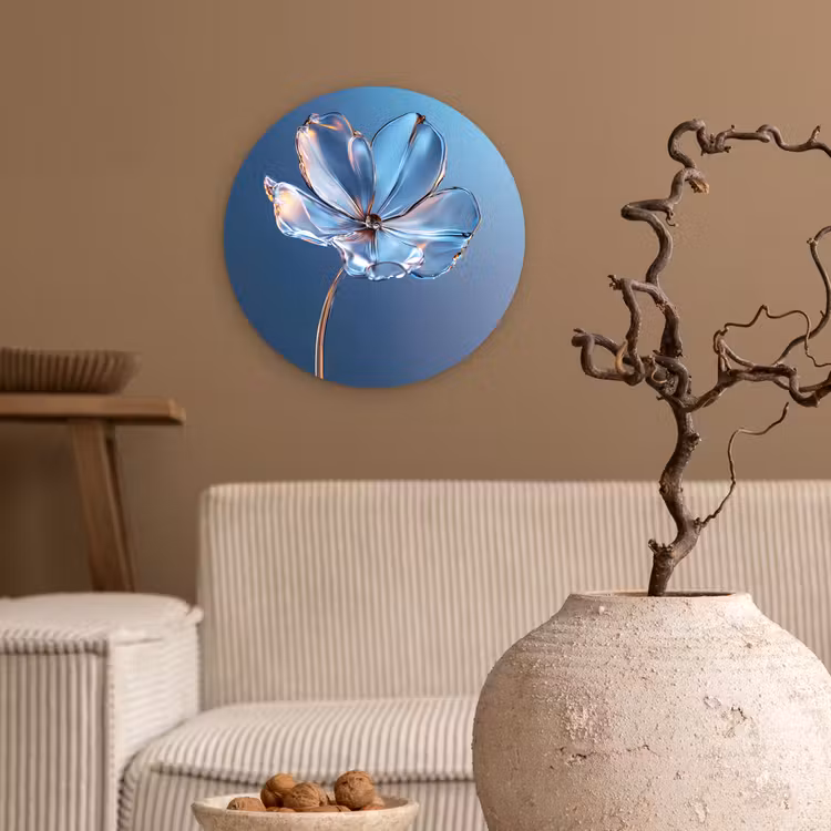 Blauw - Bloem - Glazen - Sierlijk Wandcirkel plexiglas klein -sfeer1