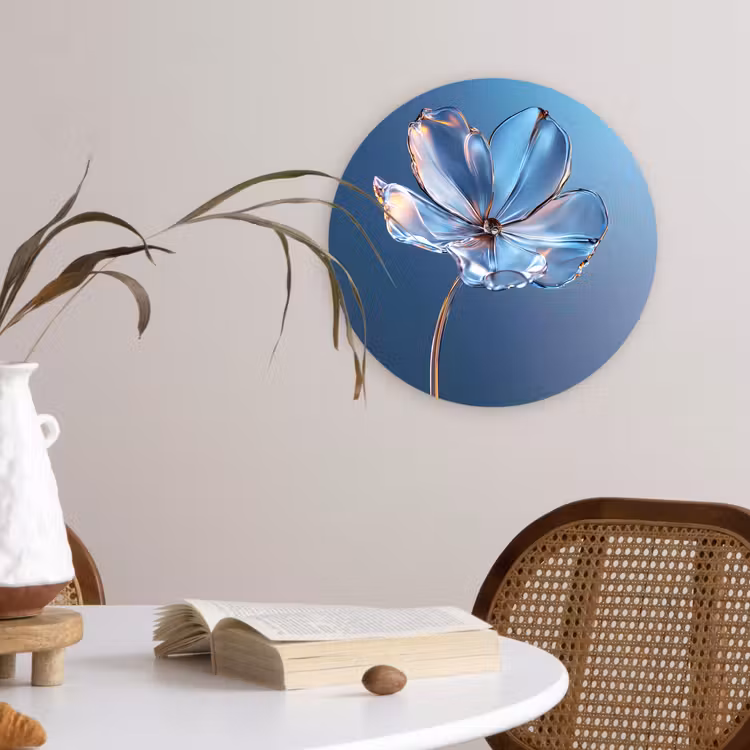 Blauw - Bloem - Glazen - Sierlijk Wandcirkel plexiglas klein -sfeer4