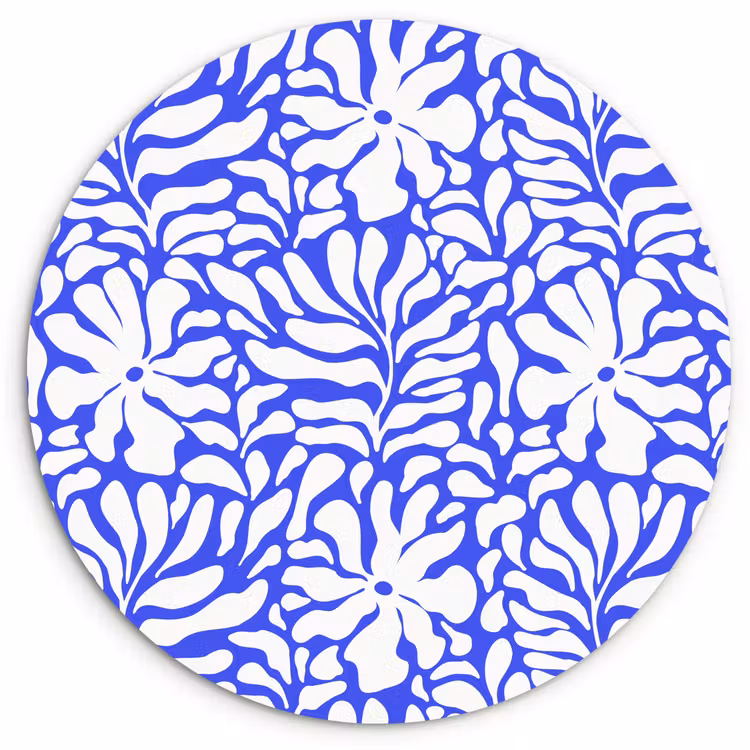 Blauw - Bloemen - Wit Wandcirkel plexiglas klein 852 -3d