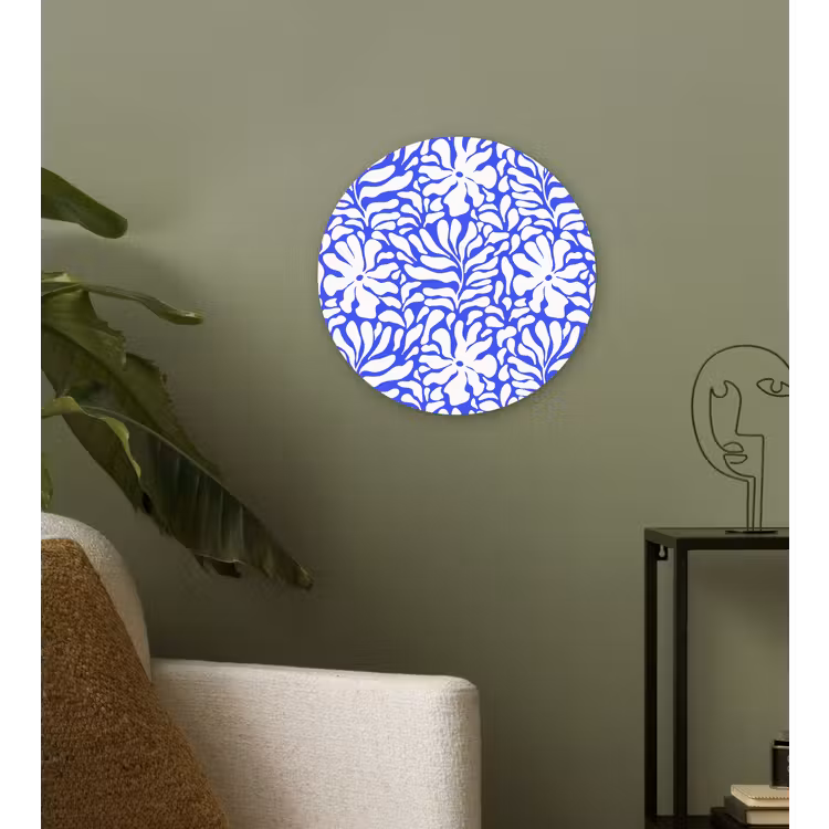 Blauw - Bloemen - Wit Wandcirkel plexiglas klein 852 -sfeer3