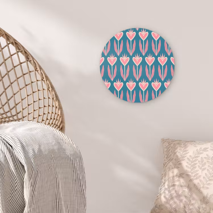 Blauw - Retro - Patroon - Hartjes Wandcirkel plexiglas klein 852 -sfeer5