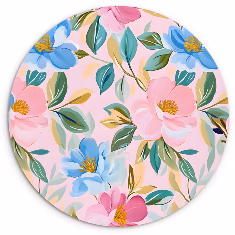 Blauw - Roze - Bloemen Wandcirkel plexiglas klein -3d