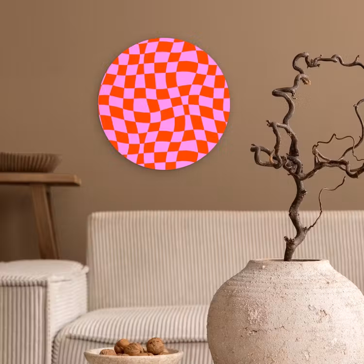 Blokken - Roze - Rood - Patroon Wandcirkel plexiglas klein 852 -sfeer1