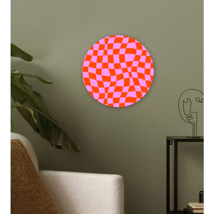Blokken - Roze - Rood - Patroon Wandcirkel plexiglas klein 852 -sfeer3