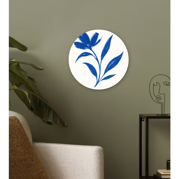 Bloem - Blaadjes - Minimalistisch - Blauw Wandcirkel plexiglas klein -sfeer3