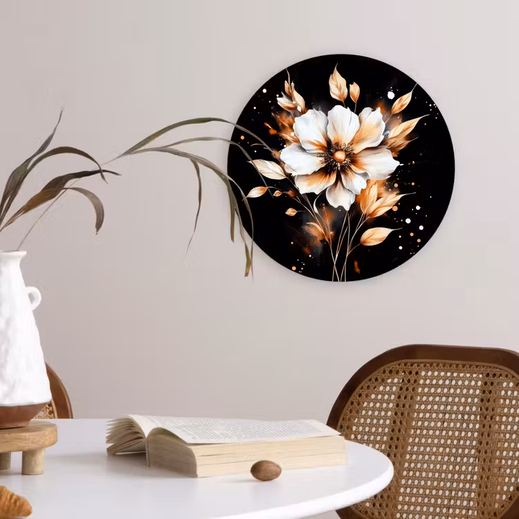 Bloem - Verf - Goud - Graffiti - Modern Wandcirkel plexiglas klein -sfeer4