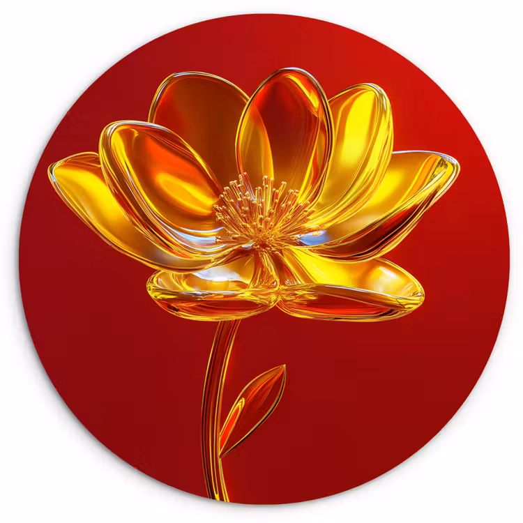 Bloem - Goud - Glazen Wandcirkel plexiglas klein -3d