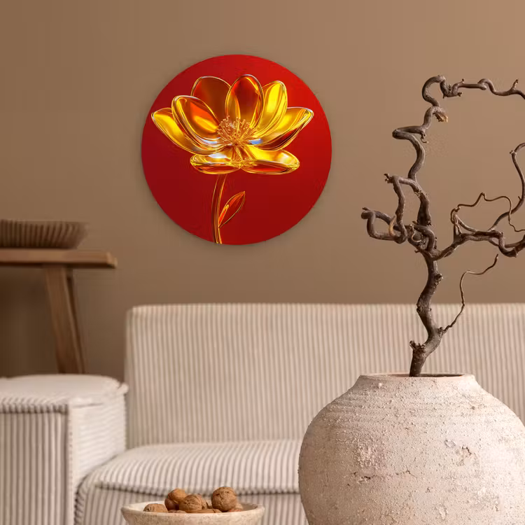 Bloem - Goud - Glazen Wandcirkel plexiglas klein -sfeer1