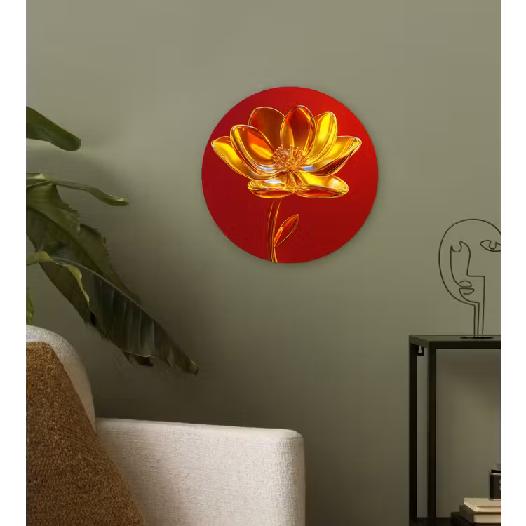 Bloem - Goud - Glazen Wandcirkel plexiglas klein -sfeer3