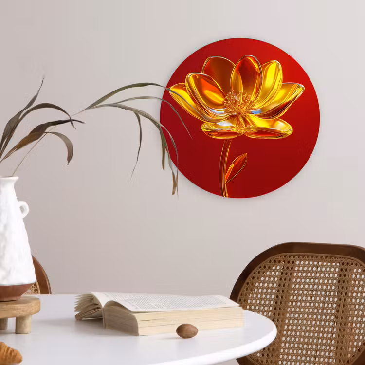 Bloem - Goud - Glazen Wandcirkel plexiglas klein -sfeer4