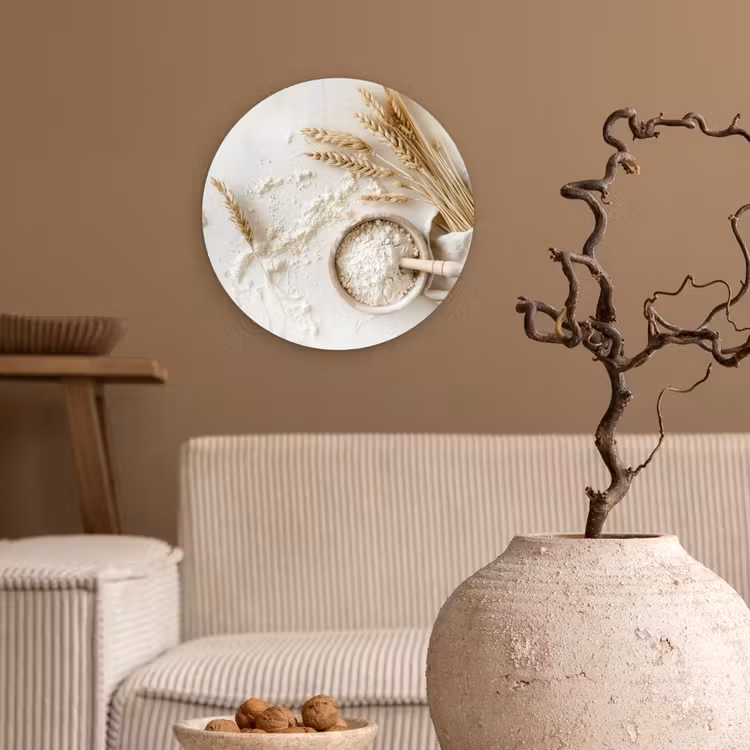 Bloem - Hout - Tarwe Wandcirkel plexiglas klein -sfeer1