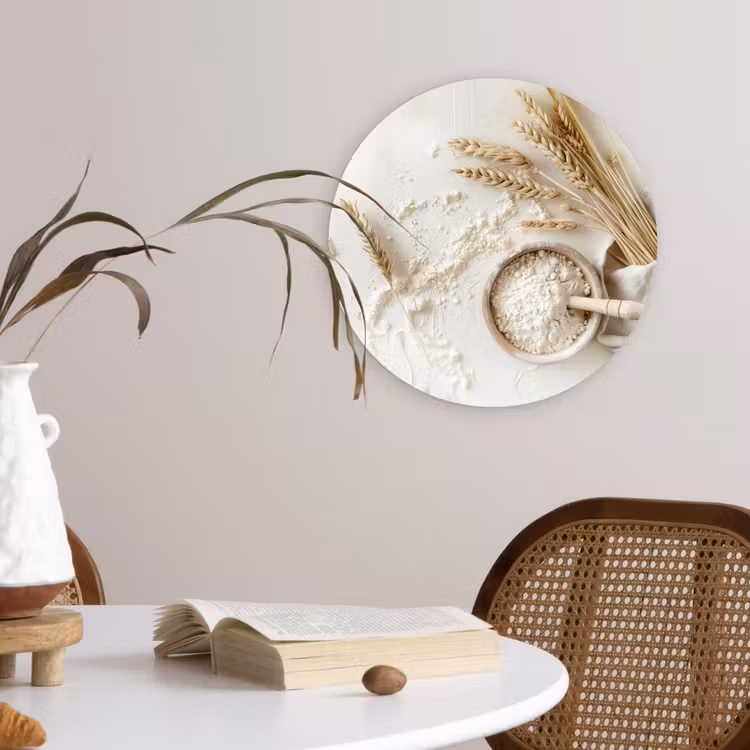 Bloem - Hout - Tarwe Wandcirkel plexiglas klein -sfeer4