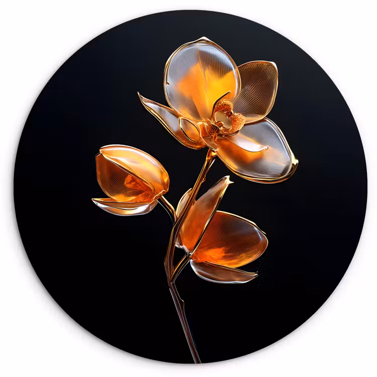 Bloem - Orchidee - Oranje Wandcirkel plexiglas klein -3d