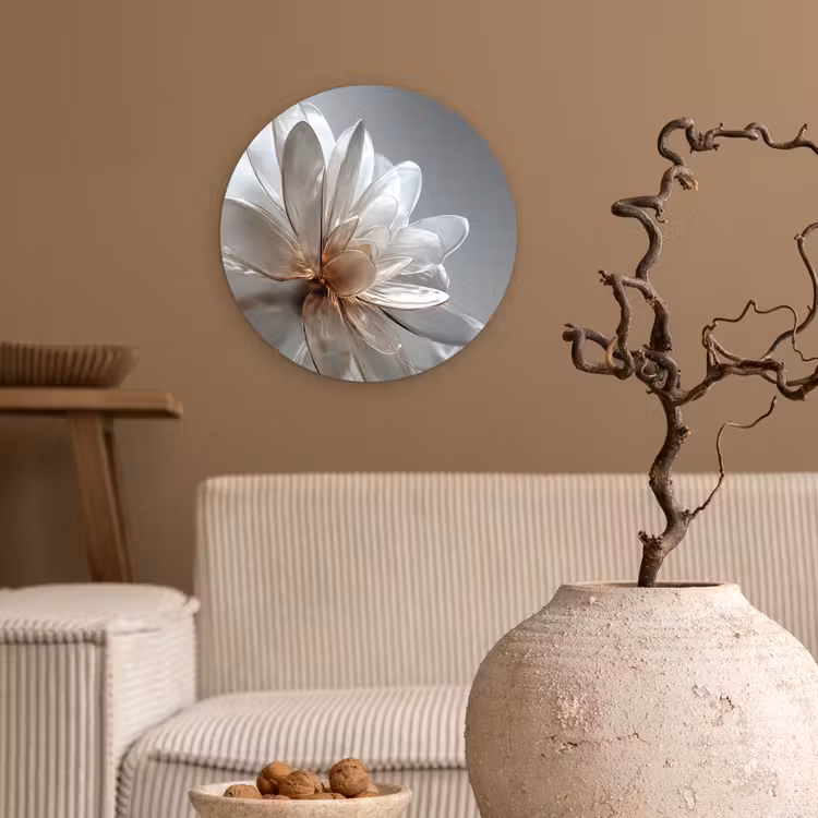 Bloem - Wit - Neutraal Wandcirkel plexiglas klein -sfeer1