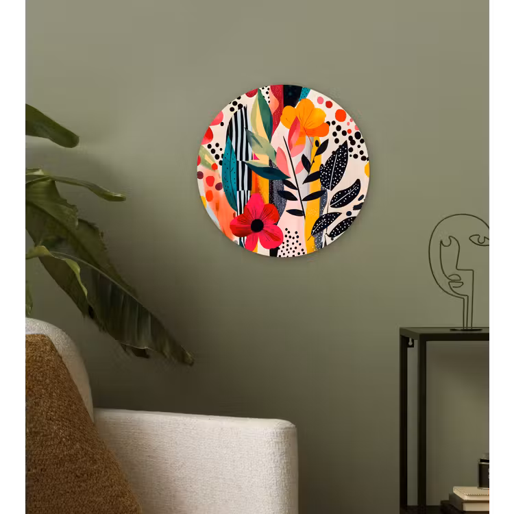 Bloemen - Bladeren - Abstract - Kleurrijk Wandcirkel plexiglas klein -sfeer3