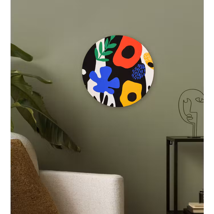 Bloemen - Bladeren - Abstract - Zwart Wandcirkel plexiglas klein -sfeer3