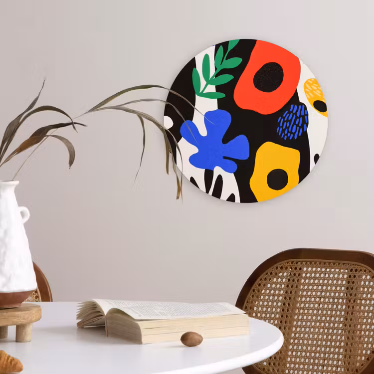 Bloemen - Bladeren - Abstract - Zwart Wandcirkel plexiglas klein -sfeer4