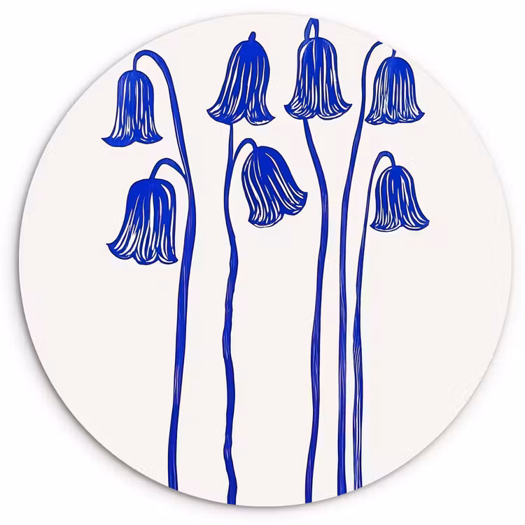 Bloemen - Blauw - Lijnen - Bloemblaadjes Wandcirkel plexiglas klein -3d