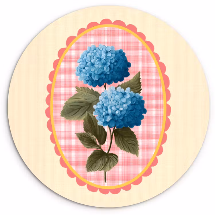 Bloemen - Blauw - Lijst - Bladeren Wandcirkel plexiglas klein -3d