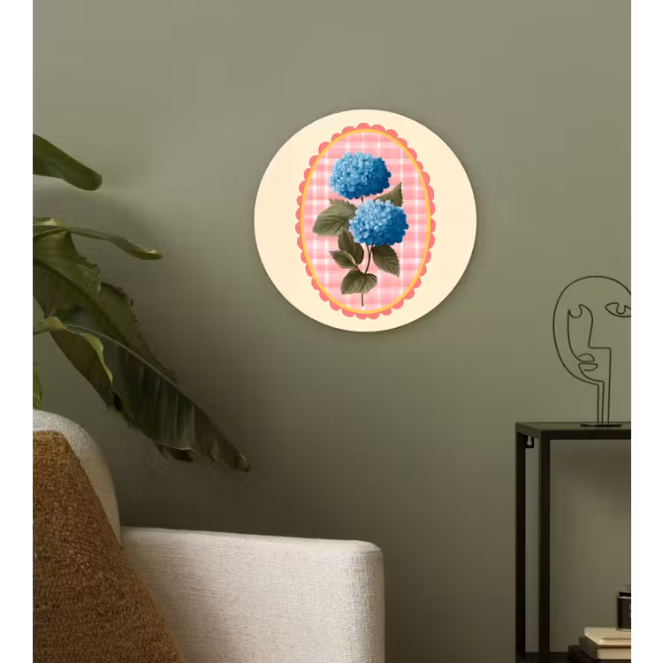 Bloemen - Blauw - Lijst - Bladeren Wandcirkel plexiglas klein -sfeer3