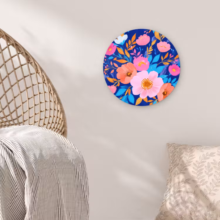 Bloemen - Blauw - Roze Wandcirkel plexiglas klein -sfeer5