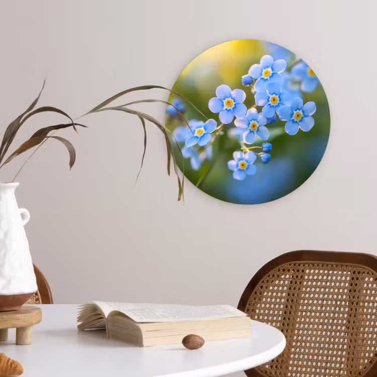 Bloemetjes - Blauw - Vergeet mij nietjes Wandcirkel plexiglas klein -sfeer4