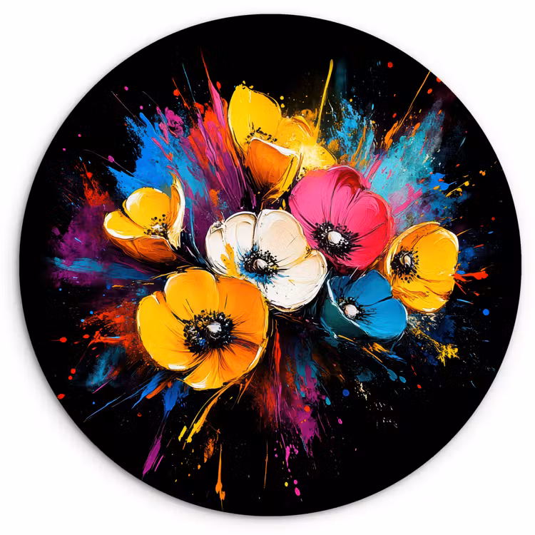 Bloemen - Kleurrijk - Graffiti - Modern - Boeket Wandcirkel plexiglas klein -3d