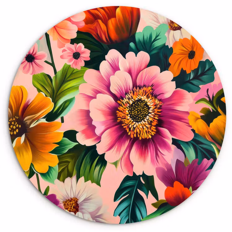 Bloemen - Kleurrijk - Roze Wandcirkel plexiglas klein -3d