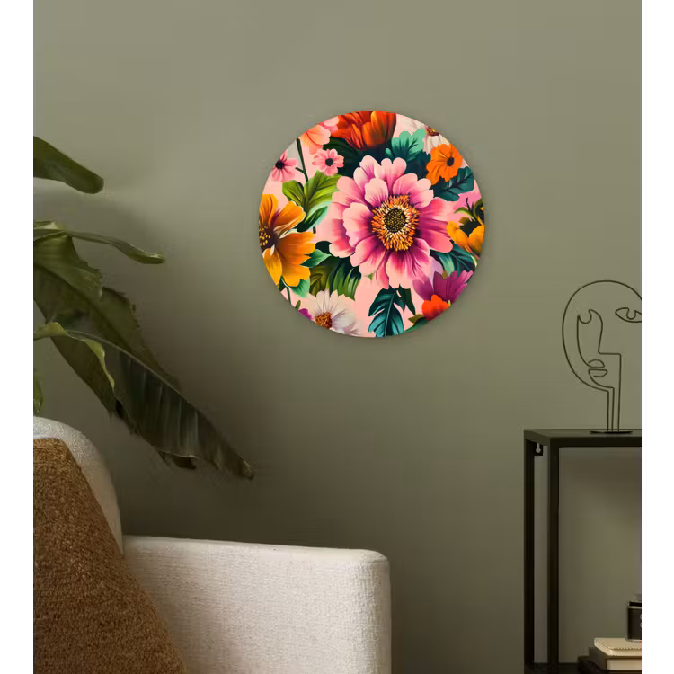 Bloemen - Kleurrijk - Roze Wandcirkel plexiglas klein -sfeer3
