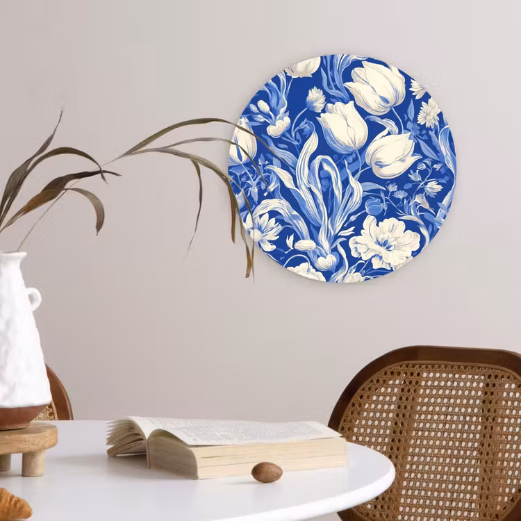 Bloemen - Delfts Blauw - Patroon - Tulp Wandcirkel plexiglas klein -sfeer4