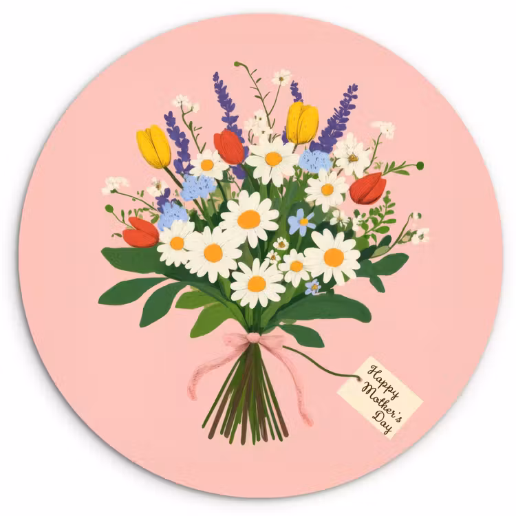 Bloemen - Lint - Kaartje Wandcirkel plexiglas klein -3d