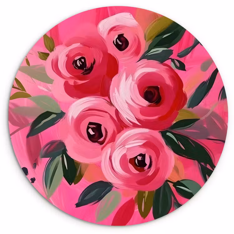 Bloemen - Verf - Roze Wandcirkel plexiglas klein -3d