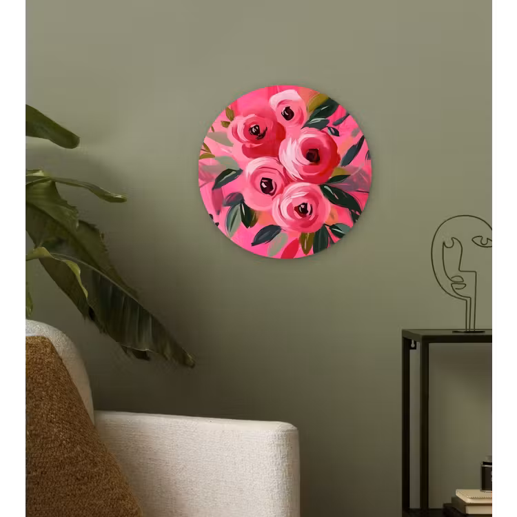 Bloemen - Verf - Roze Wandcirkel plexiglas klein -sfeer3