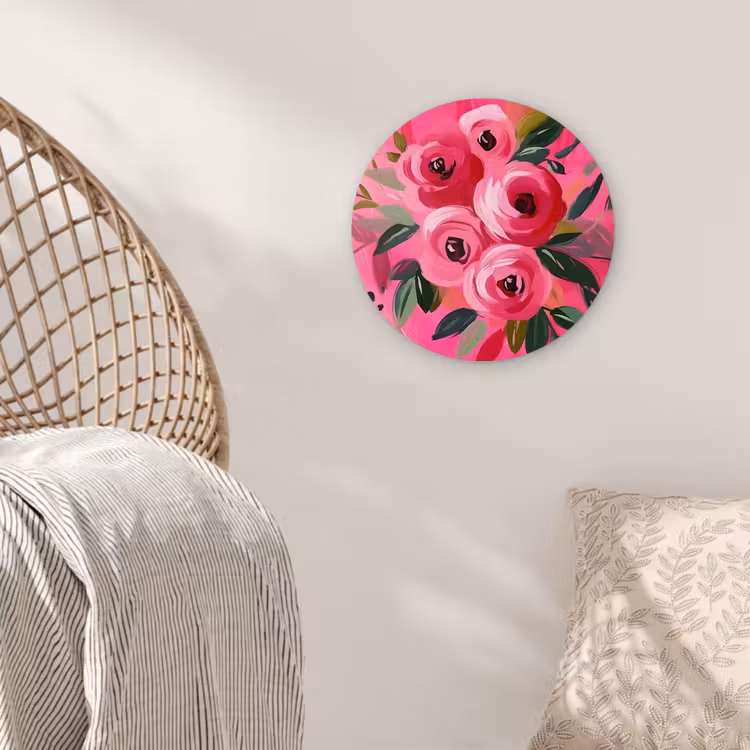 Bloemen - Verf - Roze Wandcirkel plexiglas klein -sfeer5