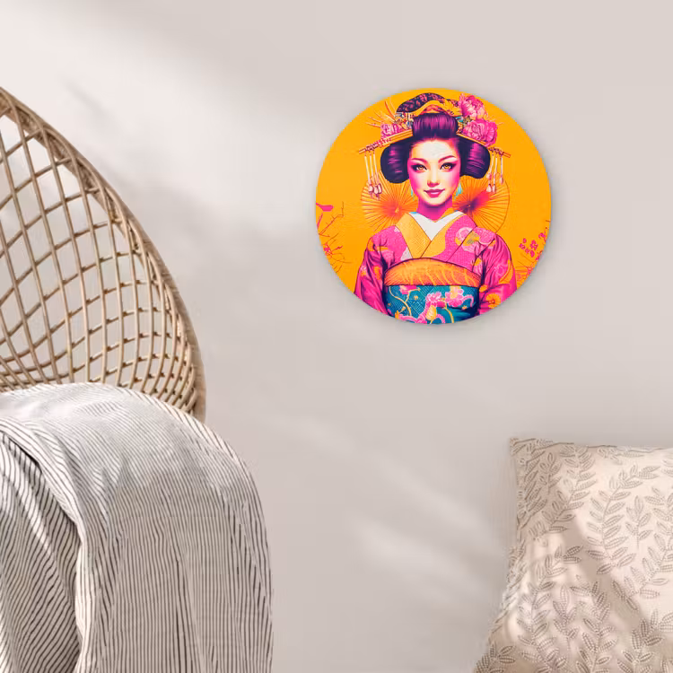 Bloemen - Vrouw - Kimono - Roze Wandcirkel plexiglas klein -sfeer5