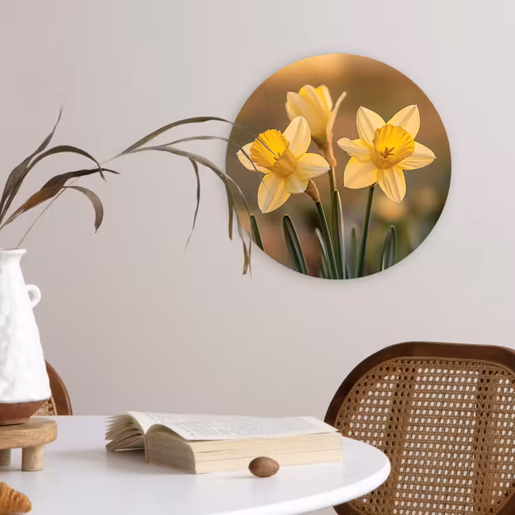 Bloemen - Geel - Wazig Wandcirkel plexiglas klein -sfeer4