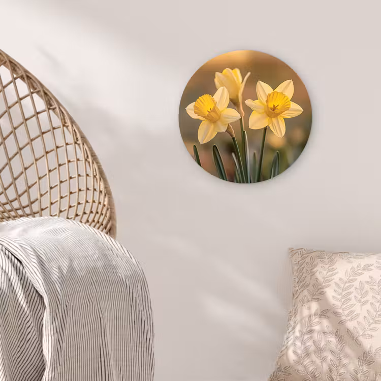 Bloemen - Geel - Wazig Wandcirkel plexiglas klein -sfeer5
