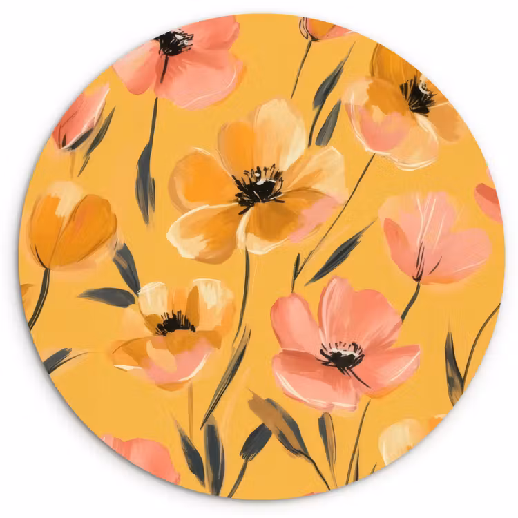 Bloemen - Geschilderd - Geel Wandcirkel plexiglas klein -3d