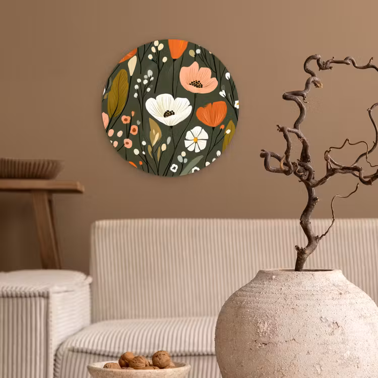 Bloemen - Illustratie - Groen Wandcirkel plexiglas klein -sfeer1