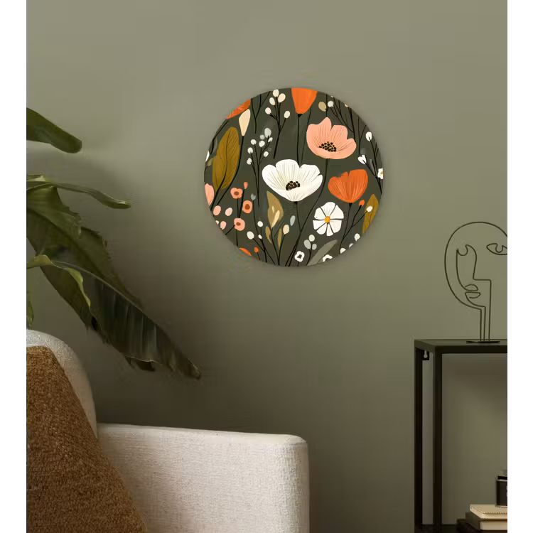 Bloemen - Illustratie - Groen Wandcirkel plexiglas klein -sfeer3