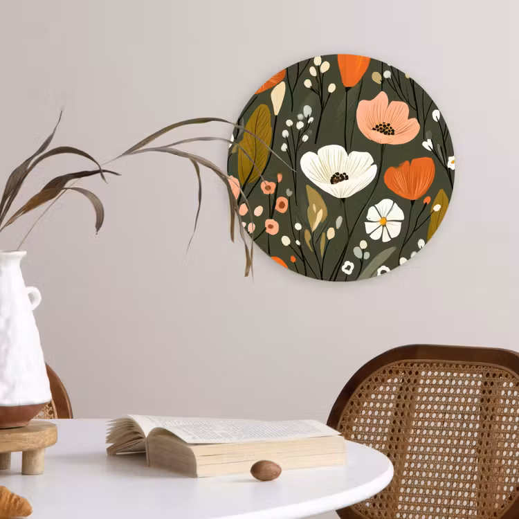 Bloemen - Illustratie - Groen Wandcirkel plexiglas klein -sfeer4