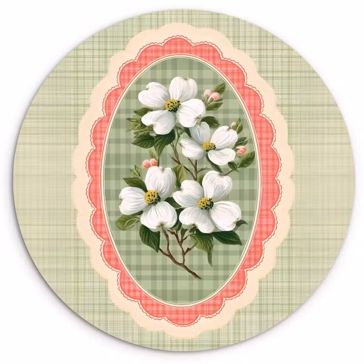 Bloemen - Illustratie - Geruit - Groen Wandcirkel plexiglas klein -3d